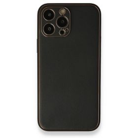 Alan Şanslı iPhone 13 Pro Max Coco Siyah Deri Silikon Kapak Kılıf