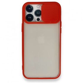 Alan Şanslı iPhone 13 Pro Max Palm Buzlu Kamera Sürgülü Kırmızı Silikon Kılıf