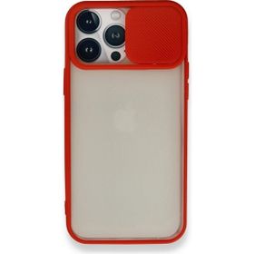 Alan Şanslı iPhone 13 Pro Max Palm Buzlu Kamera Sürgülü Kırmızı Silikon Kılıf