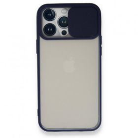 Alan Şanslı iPhone 13 Pro Max Palm Buzlu Kamera Sürgülü Lacivert Silikon Kılıf