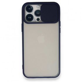 Alan Şanslı iPhone 13 Pro Max Palm Buzlu Kamera Sürgülü Lacivert Silikon Kılıf