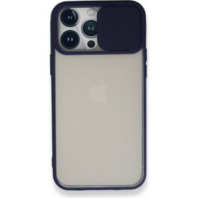 Alan Şanslı iPhone 13 Pro Max Palm Buzlu Kamera Sürgülü Lacivert Silikon Kılıf