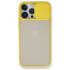 Alan Şanslı iPhone 13 Pro Max Palm Buzlu Kamera Sürgülü Sarı Silikon Kılıf