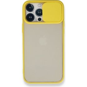 Alan Şanslı iPhone 13 Pro Max Palm Buzlu Kamera Sürgülü Sarı Silikon Kılıf