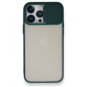 Alan Şanslı iPhone 13 Pro Max Palm Buzlu Kamera Sürgülü Yeşil Silikon Kılıf