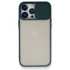 Alan Şanslı iPhone 13 Pro Max Palm Buzlu Kamera Sürgülü Yeşil Silikon Kılıf