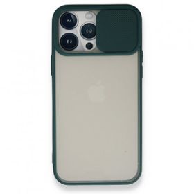 Alan Şanslı iPhone 13 Pro Max Palm Buzlu Kamera Sürgülü Yeşil Silikon Kılıf
