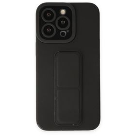 Alan Şanslı iPhone 13 Pro Mega Standlı Siyah Silikon Kılıf