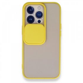 Alan Şanslı iPhone 13 Pro Palm Buzlu Kamera Sürgülü Sarı Silikon Kılıf