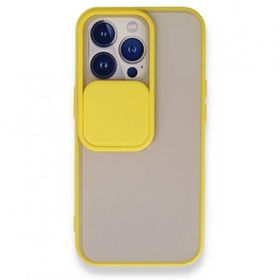 Alan Şanslı iPhone 13 Pro Palm Buzlu Kamera Sürgülü Sarı Silikon Kılıf