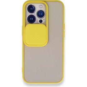 Alan Şanslı iPhone 13 Pro Palm Buzlu Kamera Sürgülü Sarı Silikon Kılıf