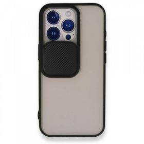 Alan Şanslı iPhone 13 Pro Palm Buzlu Kamera Sürgülü Siyah Silikon Kılıf