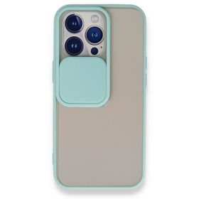 Alan Şanslı iPhone 13 Pro Palm Buzlu Kamera Sürgülü Turkuaz Silikon Kılıf