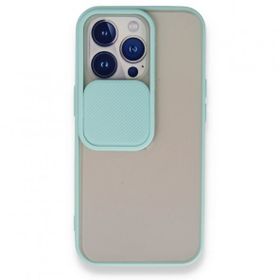 Alan Şanslı iPhone 13 Pro Palm Buzlu Kamera Sürgülü Turkuaz Silikon Kılıf