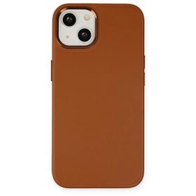 Alan Şanslı iPhone 14 Plus Asya Kahverengi Deri Silikon Kılıf