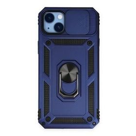 Alan Şanslı iPhone 14 Plus Pars Lens Yüzüklü Lacivert Silikon Kılıf