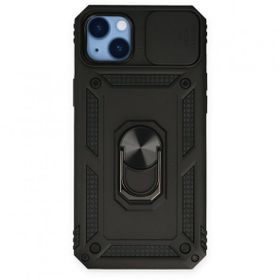 Alan Şanslı iPhone 14 Plus Pars Lens Yüzüklü Siyah Silikon Kılıf