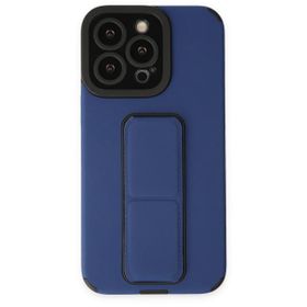 Alan Şanslı iPhone 14 Pro Mega Standlı Silikon Mavi Kılıf