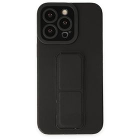 Alan Şanslı iPhone 14 Pro Mega Standlı Silikon Siyah Kılıf
