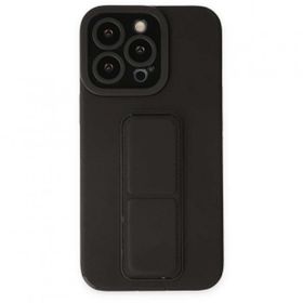 Alan Şanslı iPhone 14 Pro Mega Standlı Silikon Siyah Kılıf