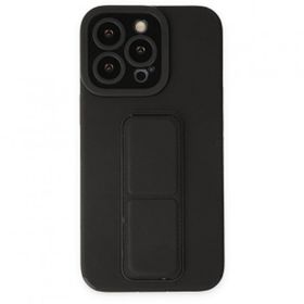 Alan Şanslı iPhone 14 Pro Mega Standlı Silikon Siyah Kılıf