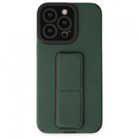 Alan Şanslı iPhone 14 Pro Mega Standlı Silikon Yeşil Kılıf