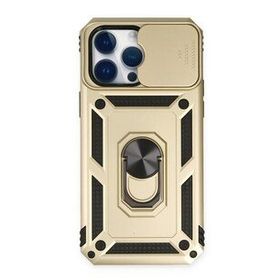 Alan Şanslı iPhone 14 Pro Pars Lens Yüzüklü Gold Silikon Kılıf