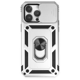 Alan Şanslı iPhone 14 Pro Pars Lens Yüzüklü Gümüş Silikon Kılıf