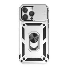 Alan Şanslı iPhone 14 Pro Pars Lens Yüzüklü Gümüş Silikon Kılıf