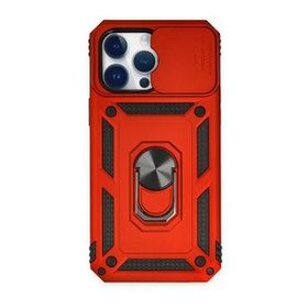 Alan Şanslı iPhone 14 Pro Pars Lens Yüzüklü Kırmızı Silikon Kılıf