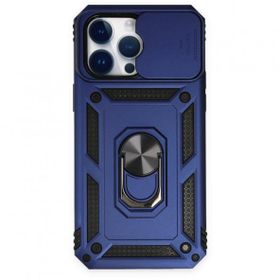 Alan Şanslı iPhone 14 Pro Pars Lens Yüzüklü Silikon Lacivert Kılıf