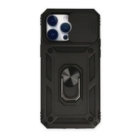 Alan Şanslı iPhone 14 Pro Pars Lens Yüzüklü Silikon Siyah Kılıf