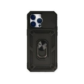 Alan Şanslı iPhone 14 Pro Pars Lens Yüzüklü Silikon Siyah Kılıf