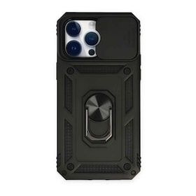 Alan Şanslı iPhone 14 Pro Pars Lens Yüzüklü Silikon Siyah Kılıf