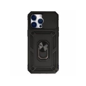Alan Şanslı iPhone 14 Pro Pars Lens Yüzüklü Silikon Siyah Kılıf