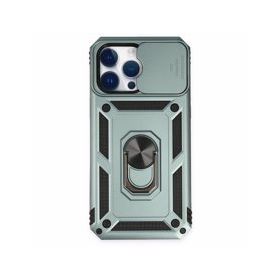 Alan Şanslı iPhone 14 Pro Pars Lens Yüzüklü Silikon Yeşil Kılıf