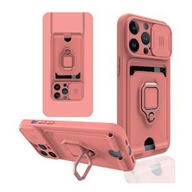 Alan Şanslı iPhone 14 Pro Zuma Kartvizitli Yüzüklü Silikon Pembe Kılıf