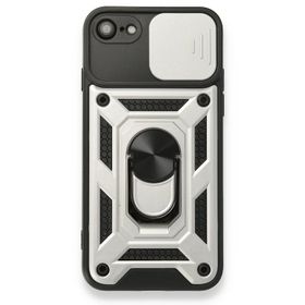 Alan Şanslı iPhone 7 Pars Lens Yüzüklü Gümüş Silikon Kılıf