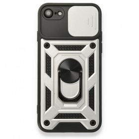 Alan Şanslı iPhone 7 Pars Lens Yüzüklü Gümüş Silikon Kılıf