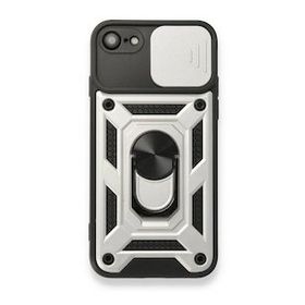 Alan Şanslı iPhone 7 Pars Lens Yüzüklü Gümüş Silikon Kılıf
