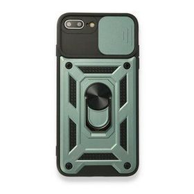 Alan Şanslı iPhone 7 Plus Pars Lens Yüzüklü Silikon Yeşil Cep Telefonu Kılıfı