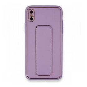 Alan Şanslı iPhone X Coco Deri Standlı Kapak Koyu Lila Kılıf