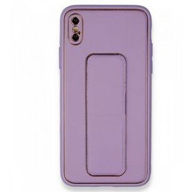 Alan Şanslı iPhone XS Max Kılıf Coco Deri Standlı Kapak Koyu Lila Kılıf