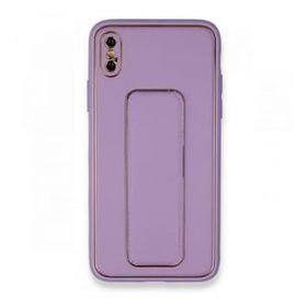 Alan Şanslı iPhone XS Max Kılıf Coco Deri Standlı Kapak Koyu Lila Kılıf