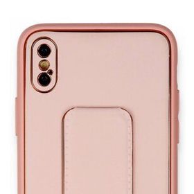 Alan Şanslı iPhone XS Max Kılıf Coco Deri Standlı Kapak Pembe Kılıf