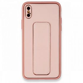 Alan Şanslı iPhone XS Max Kılıf Coco Deri Standlı Kapak Pembe Kılıf