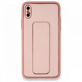 Alan Şanslı iPhone XS Max Kılıf Coco Deri Standlı Kapak Pembe Kılıf