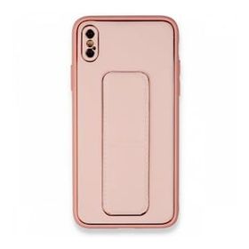 Alan Şanslı iPhone XS Max Kılıf Coco Deri Standlı Kapak Pembe Kılıf