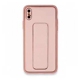 Alan Şanslı iPhone XS Max Kılıf Coco Deri Standlı Kapak Pembe Kılıf