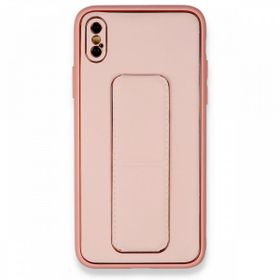 Alan Şanslı iPhone XS Max Kılıf Coco Deri Standlı Kapak Pembe Kılıf